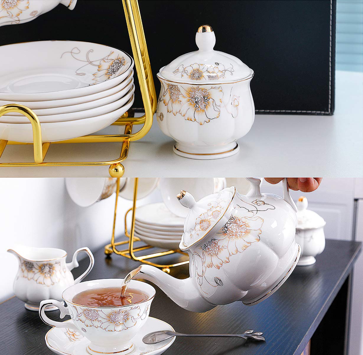 Amazon.com | CHENP. HMC Tea Set 23-Piece Porcelain Ceramic Coffee